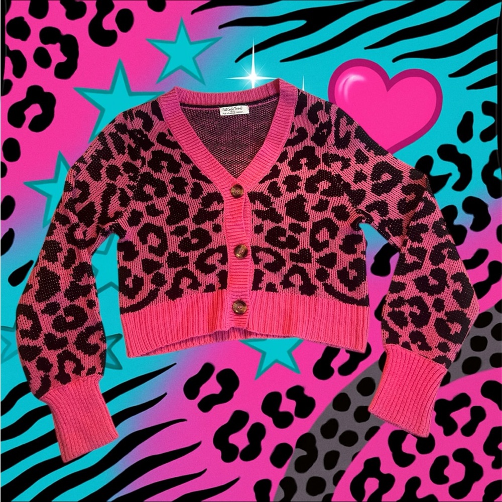 Hot Pink Cheetah print cardigan sweater
